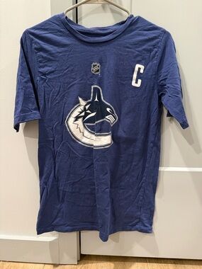 NHL Vancouver Canucks Quinn Hughes Tee - Navy Blue with White Logo